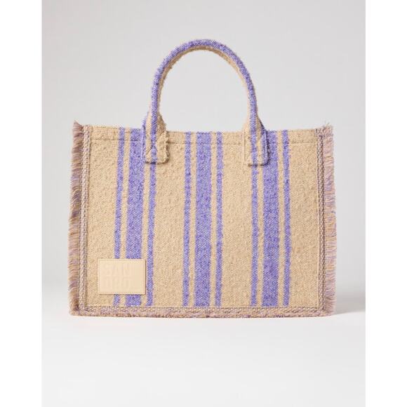 Sandro Striped Kabash Tote Bag Purple/ Tan - Picture 1 of 9